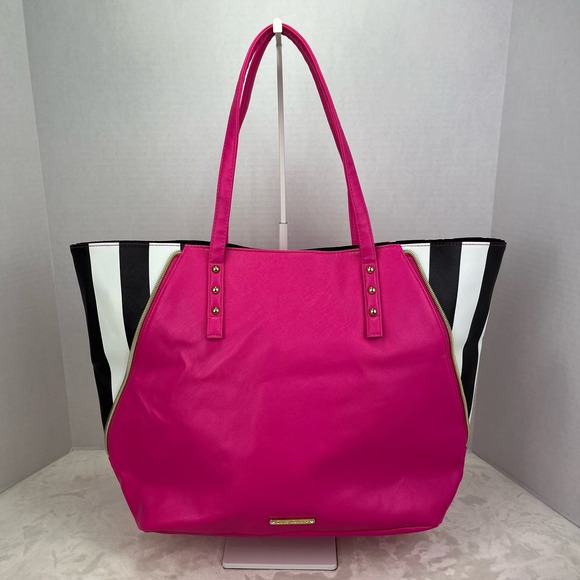 Juicy Couture Handbags - JUICY COUTURE Hot Pink Black & White Faux Leather Large Shoulder Tote Bag